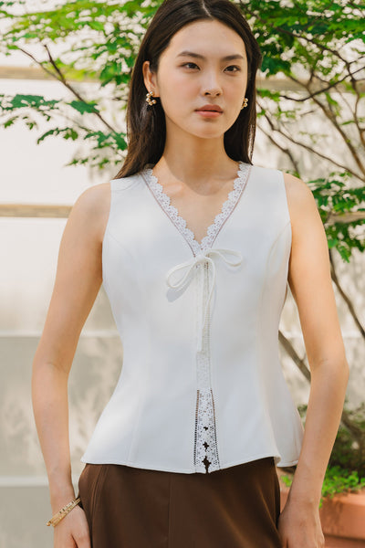 Lucille Eyelet Trim Top (White)