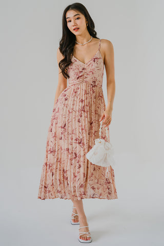 Botanical Breeze Pleated Dress (Rose)