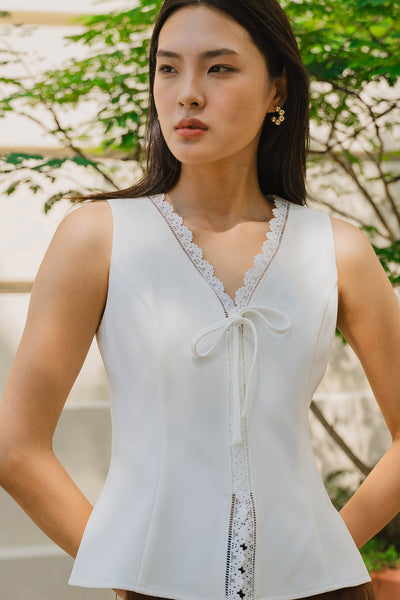 Lucille Eyelet Trim Top (White)