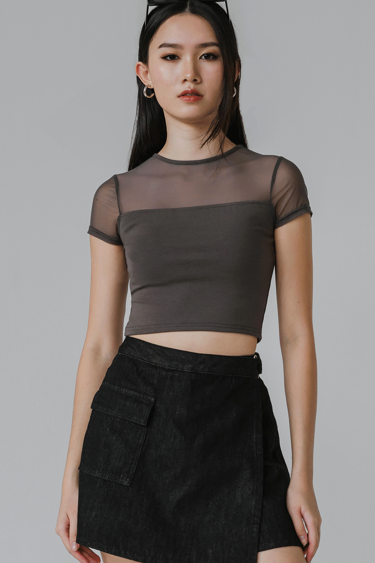 Miri Padded Mesh Top (Grey)