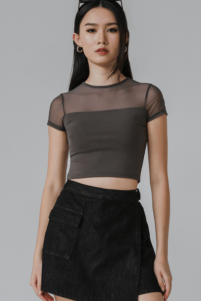 Miri Padded Mesh Top (Grey)