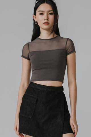 Miri Padded Mesh Top (Grey)