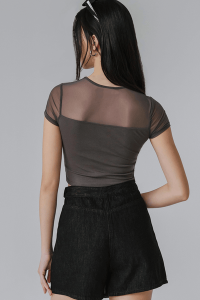 Miri Padded Mesh Top (Grey)