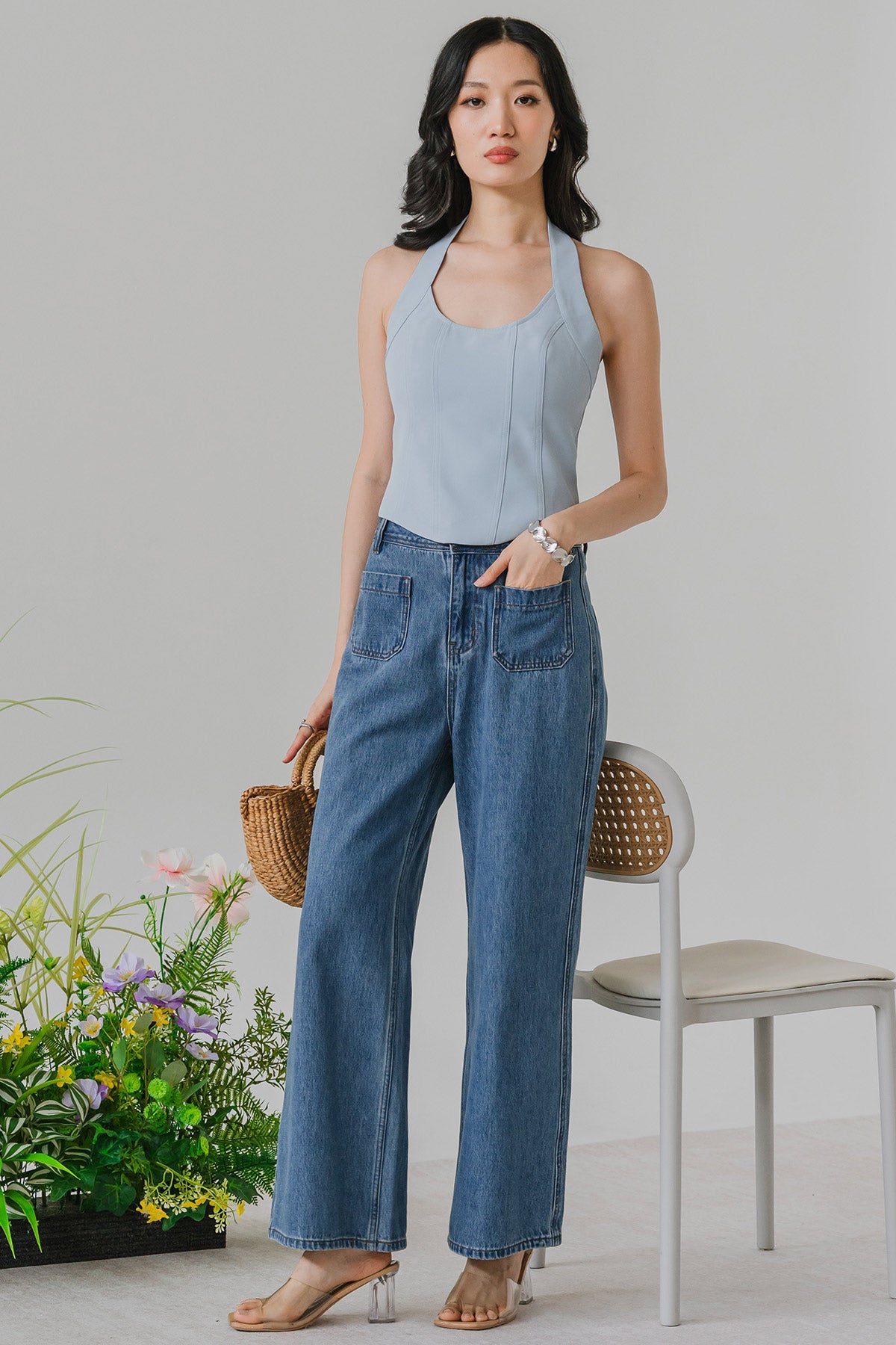 Aura Padded Halter Top (Sky)