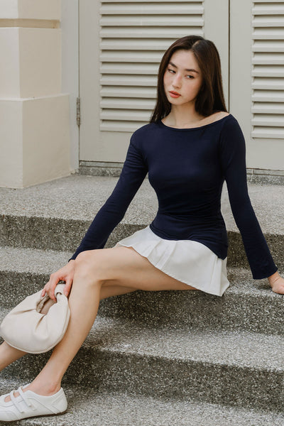 Demi Sleeved Cotton Top (Navy)