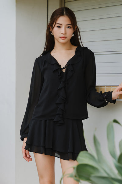 Yvette Ruffle Top (Black)