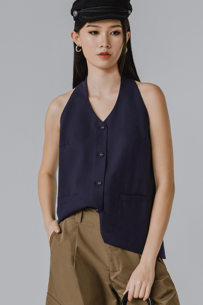 Vera Linen Vest (Midnight Blue)