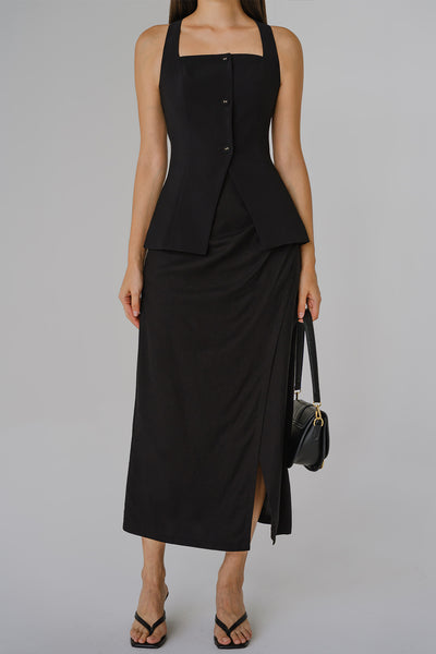 Cascade Linen Skirt (Black)