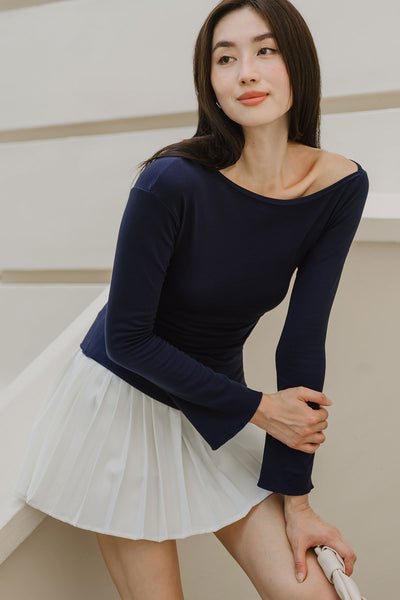 Demi Sleeved Cotton Top (Navy)