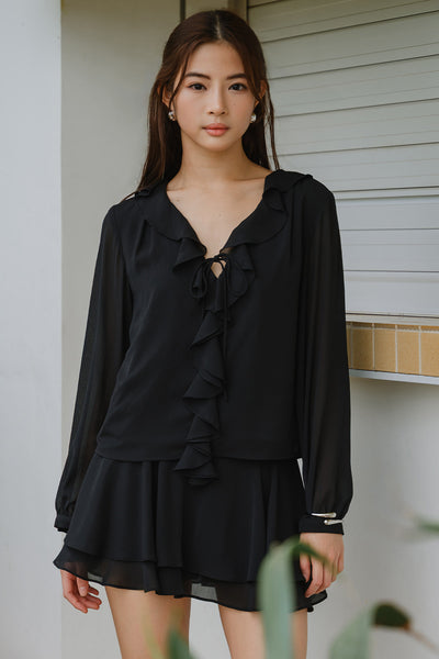 Yvette Ruffle Top (Black)