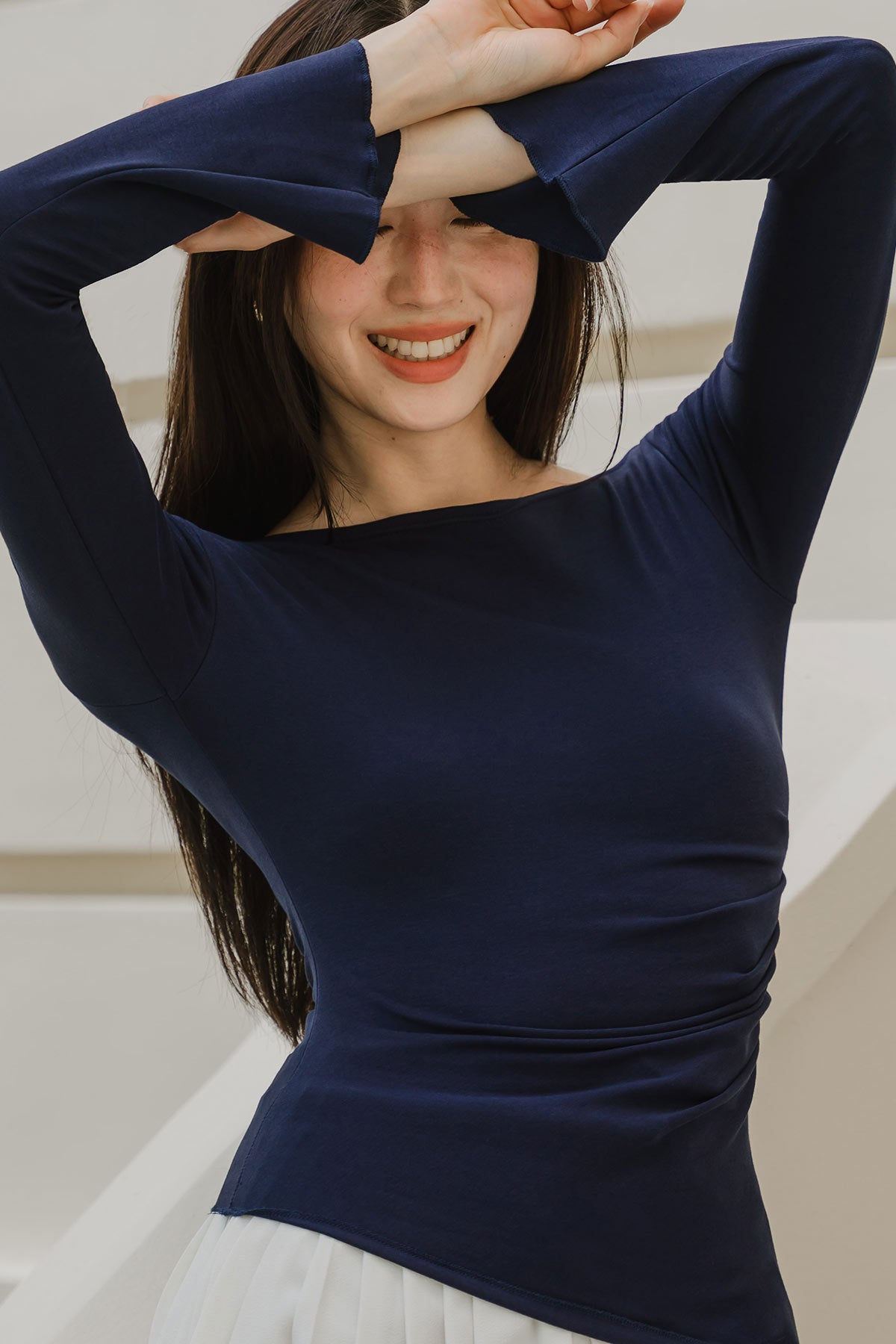 Demi Sleeved Cotton Top (Navy)