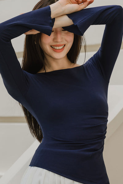 Demi Sleeved Cotton Top (Navy)