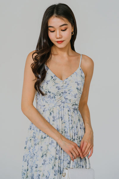 Botanical Breeze Pleated Dress (Bluebell)