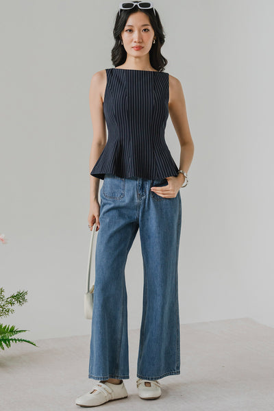 Ella Padded Pinstripe Top (Navy)