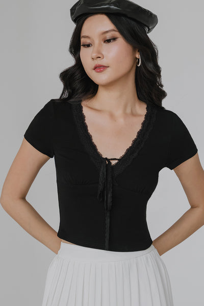 Amelie Lace Tie Top (Black)