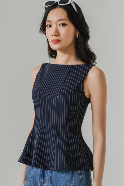 Ella Padded Pinstripe Top (Navy)