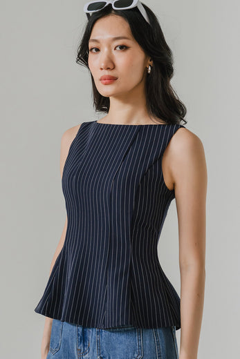 Ella Padded Pinstripe Top (Navy)