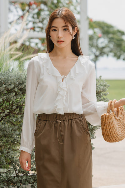 Yvette Ruffle Top (White)