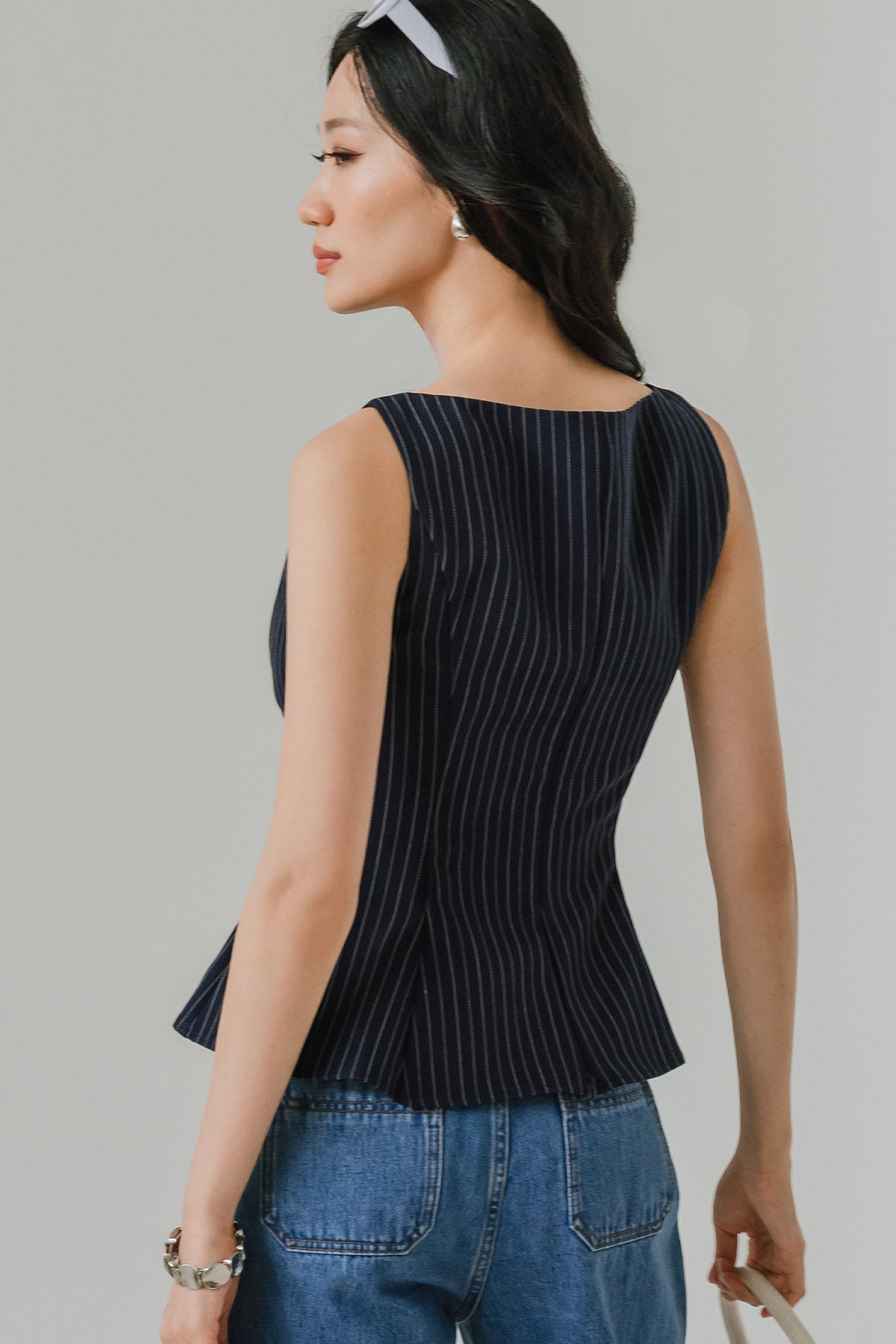 Ella Padded Pinstripe Top (Navy)