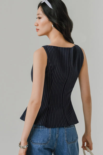 Ella Padded Pinstripe Top (Navy)