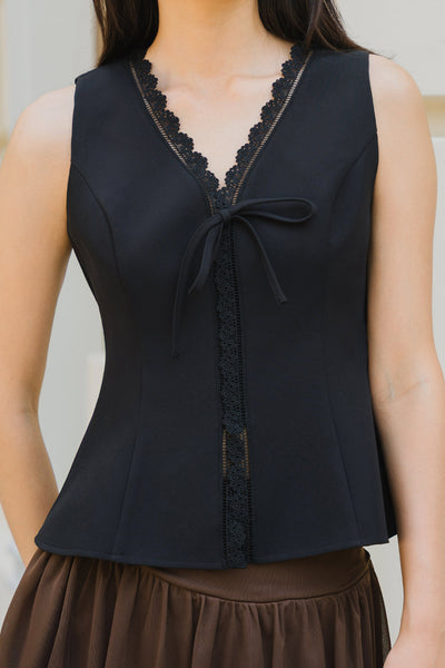 Lucille Eyelet Trim Top (Black)