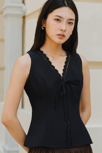 Lucille Eyelet Trim Top (Black)
