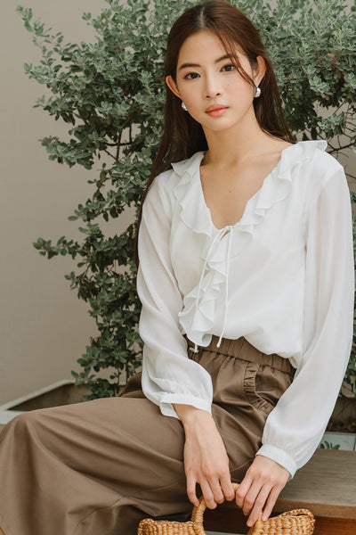 Yvette Ruffle Top (White)
