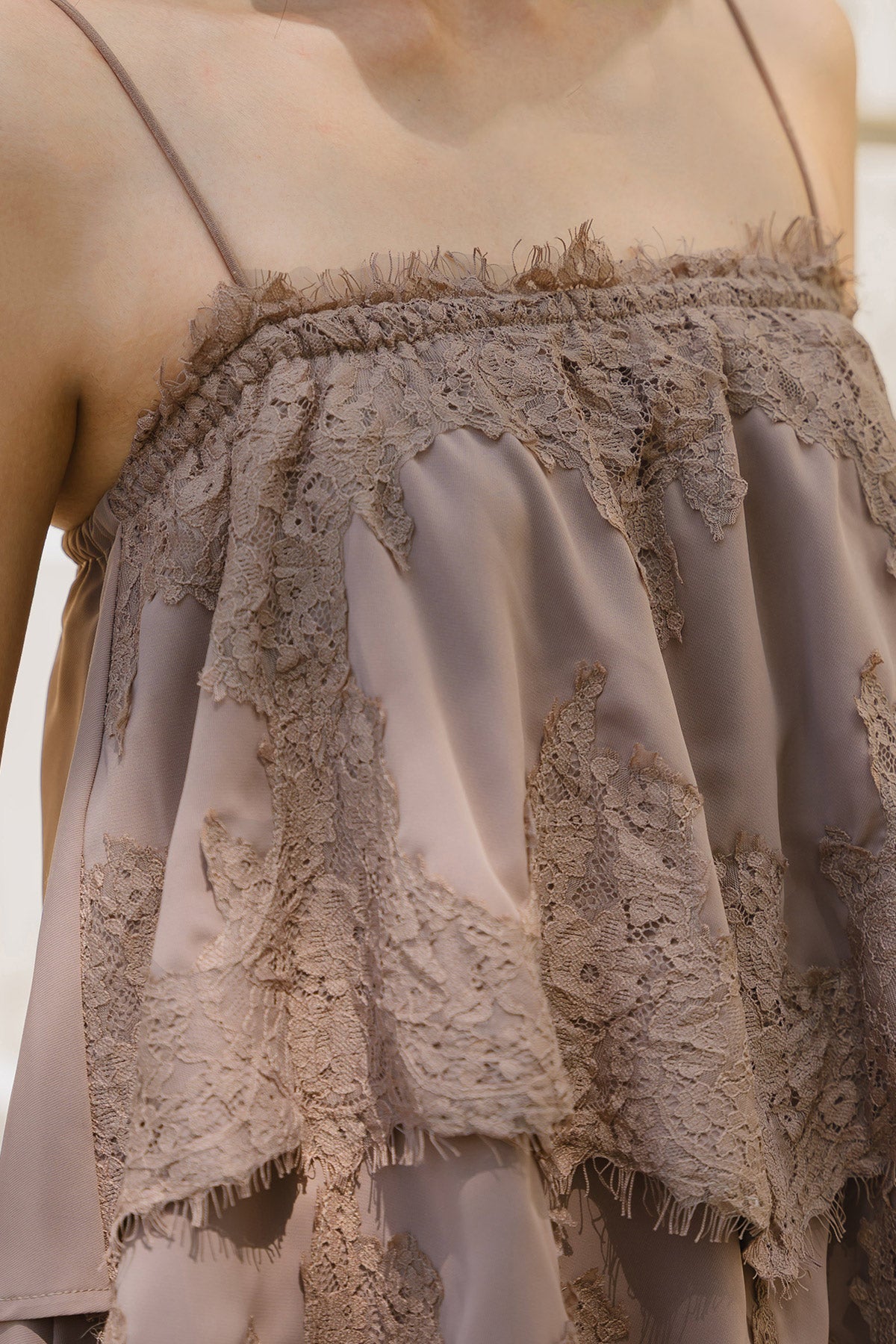 Restock* Nellie Lace Romper (Saddle)