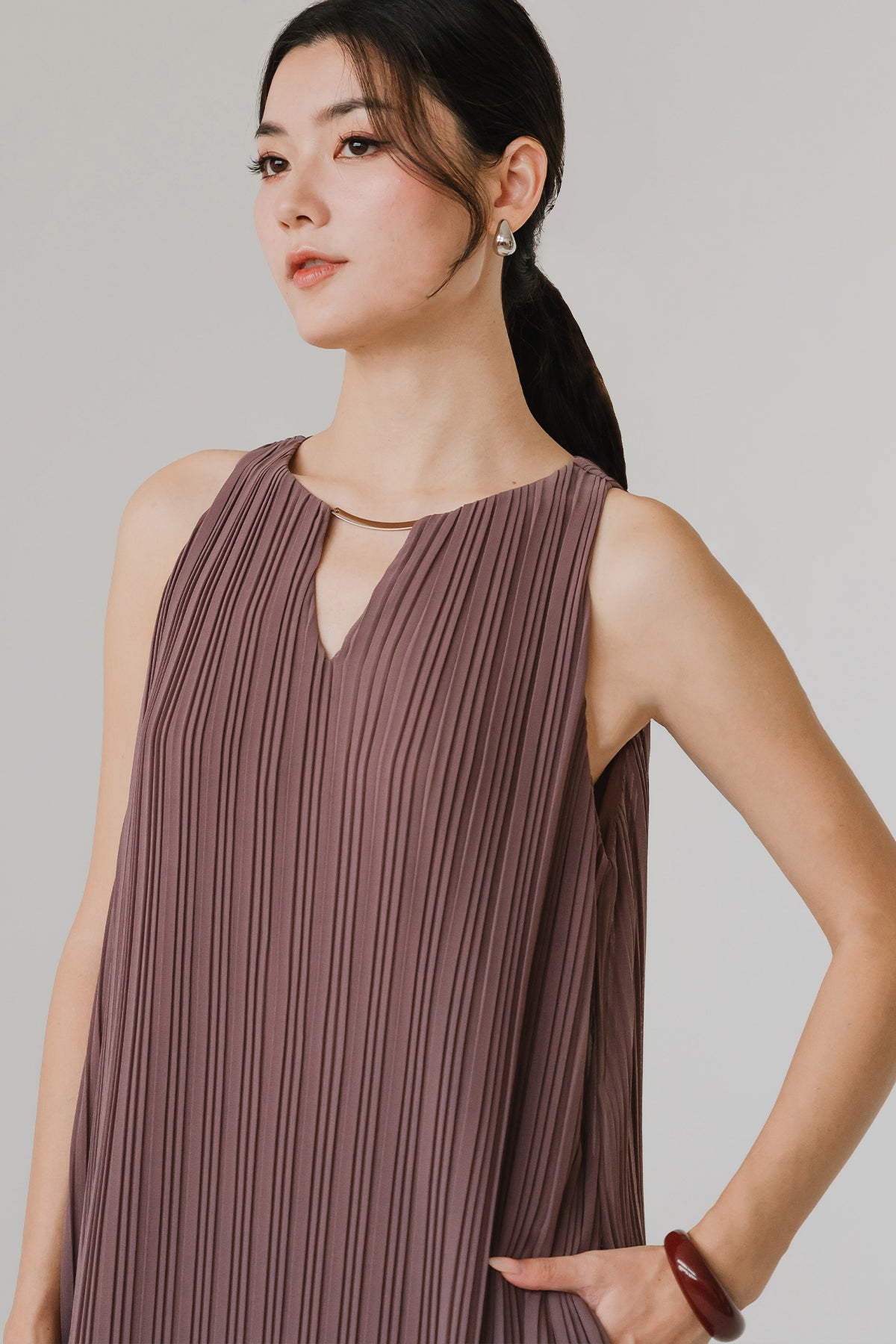 Aether Embellish Pleat Dress (Mauve)