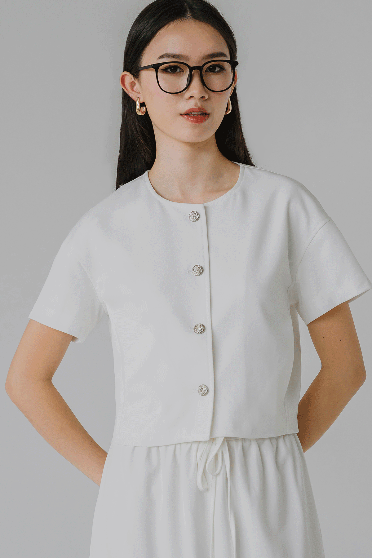 Yasmin Button Top (White)
