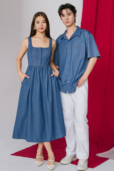 Memory Lane Padded Dress (Light Denim)