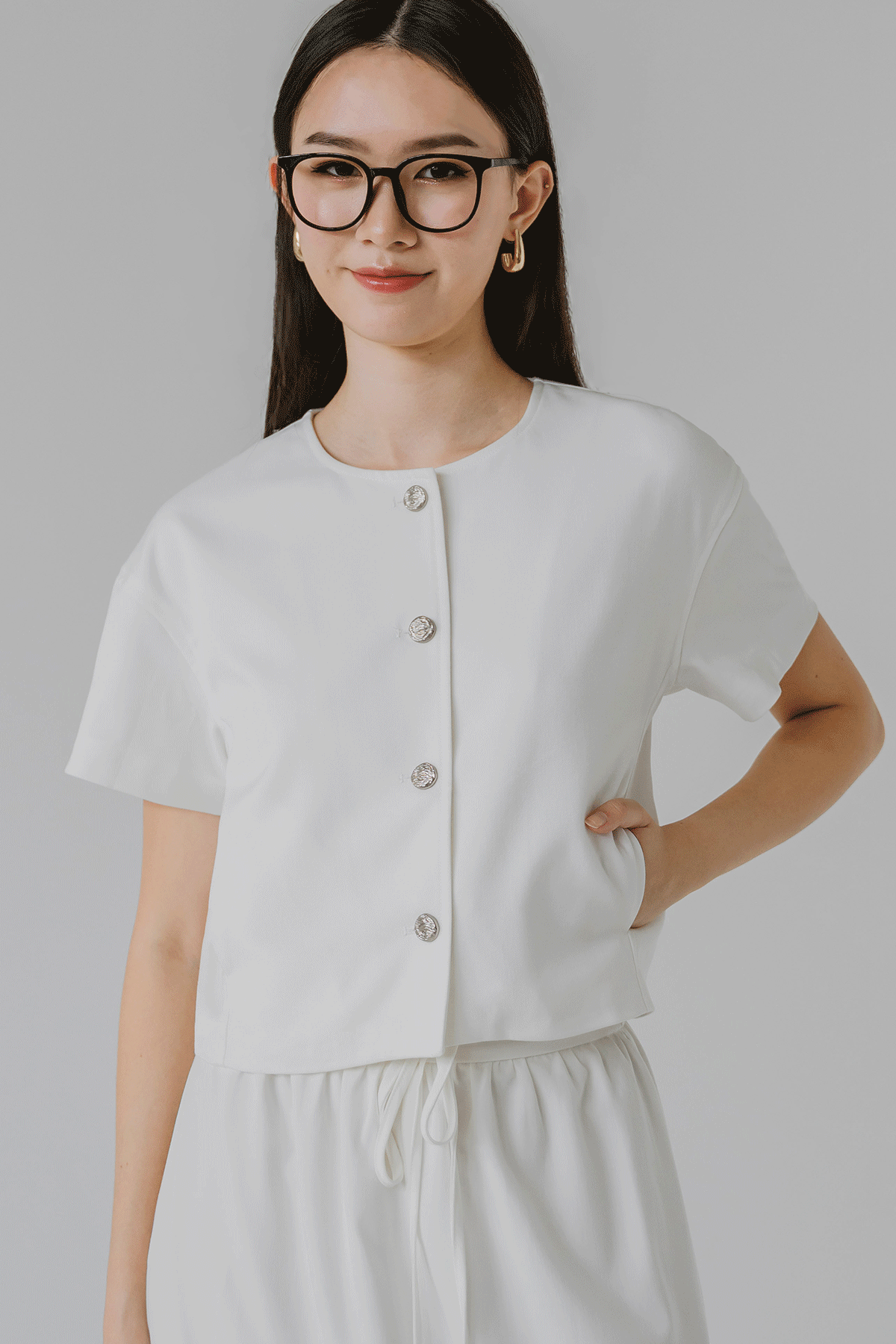 Yasmin Button Top (White)