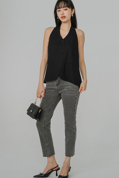 Vera Linen Vest (Black)