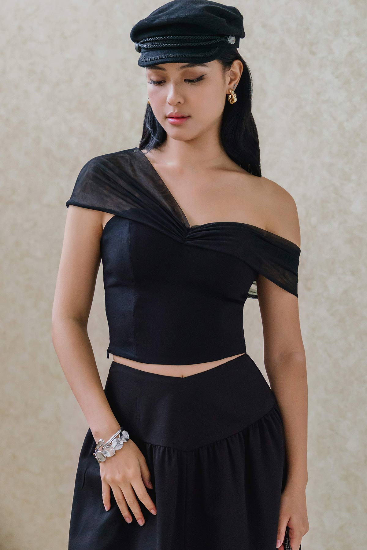 Brielle Padded Mesh Top (Black)