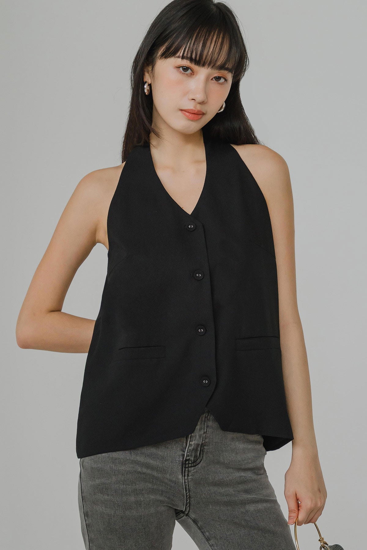 Vera Linen Vest (Black)