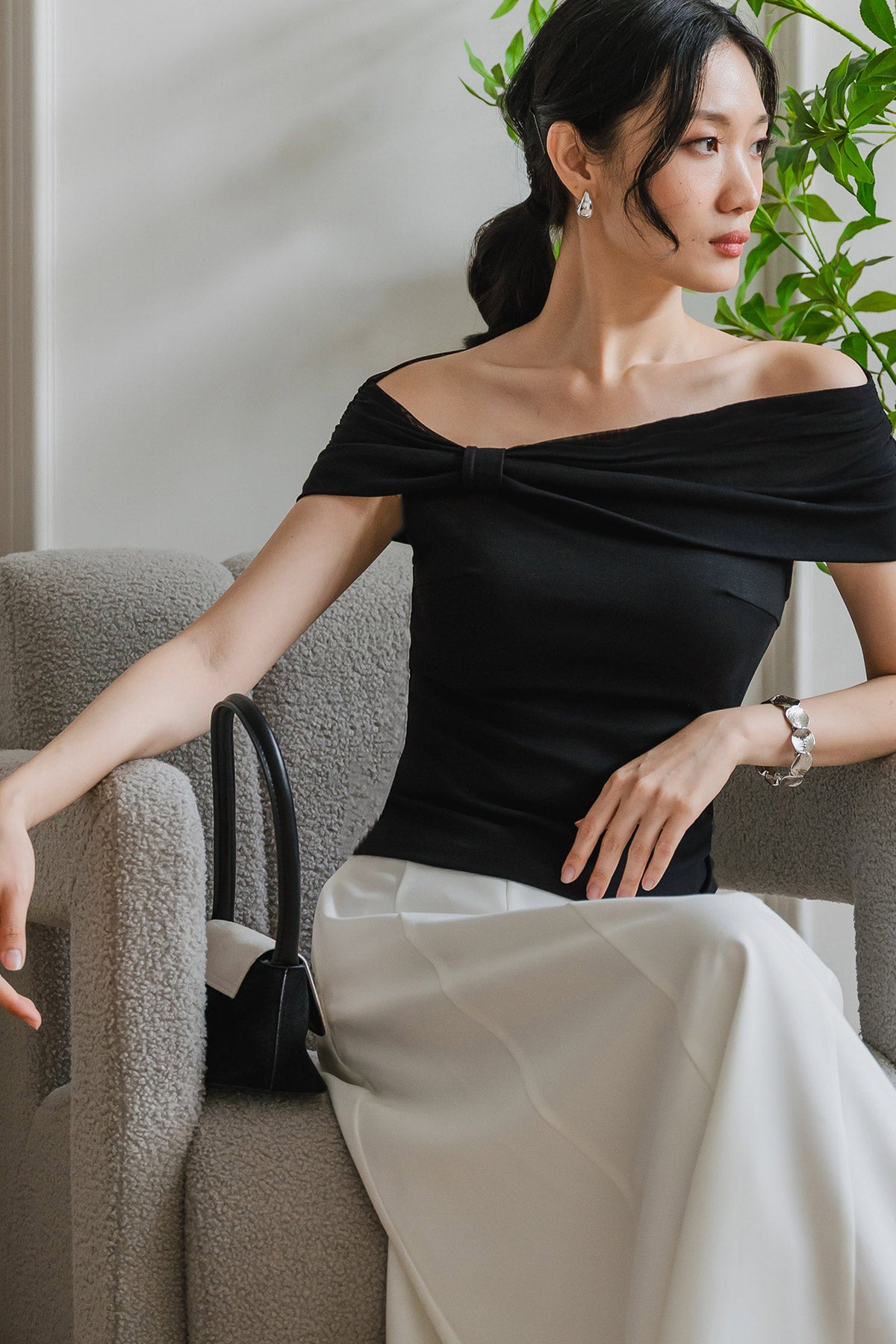 Celia Padded Off Shoulder Top (Black)