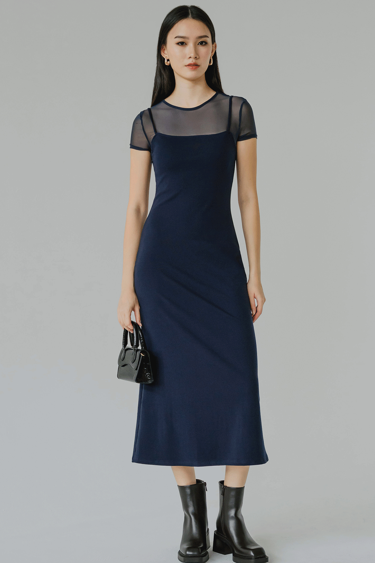 Muse Padded Mesh Dress (Navy)