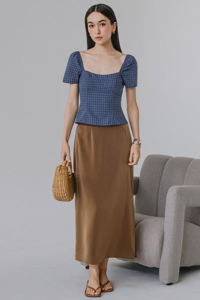 Lexi Padded Plaid Top (Blue)