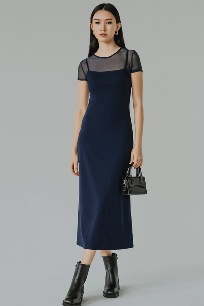 Muse Padded Mesh Dress (Navy)