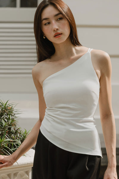 Kyer Padded One Shoulder Top (White)