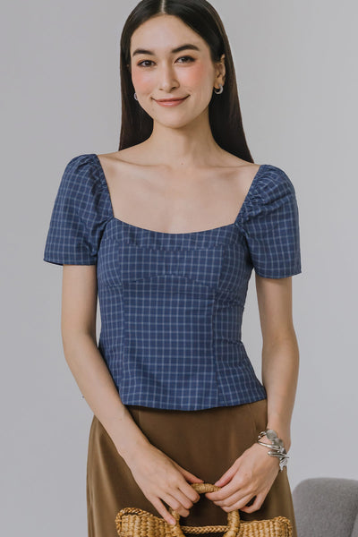 Lexi Padded Plaid Top (Blue)