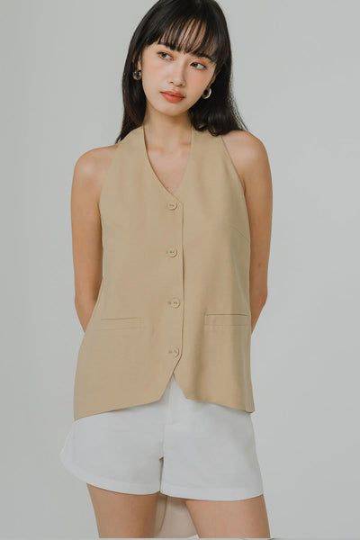Vera Linen Vest (Tan)