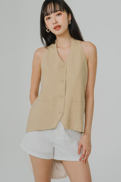 Vera Linen Vest (Tan)
