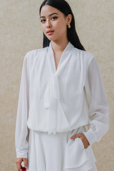 Drea Pussybow Top (White)