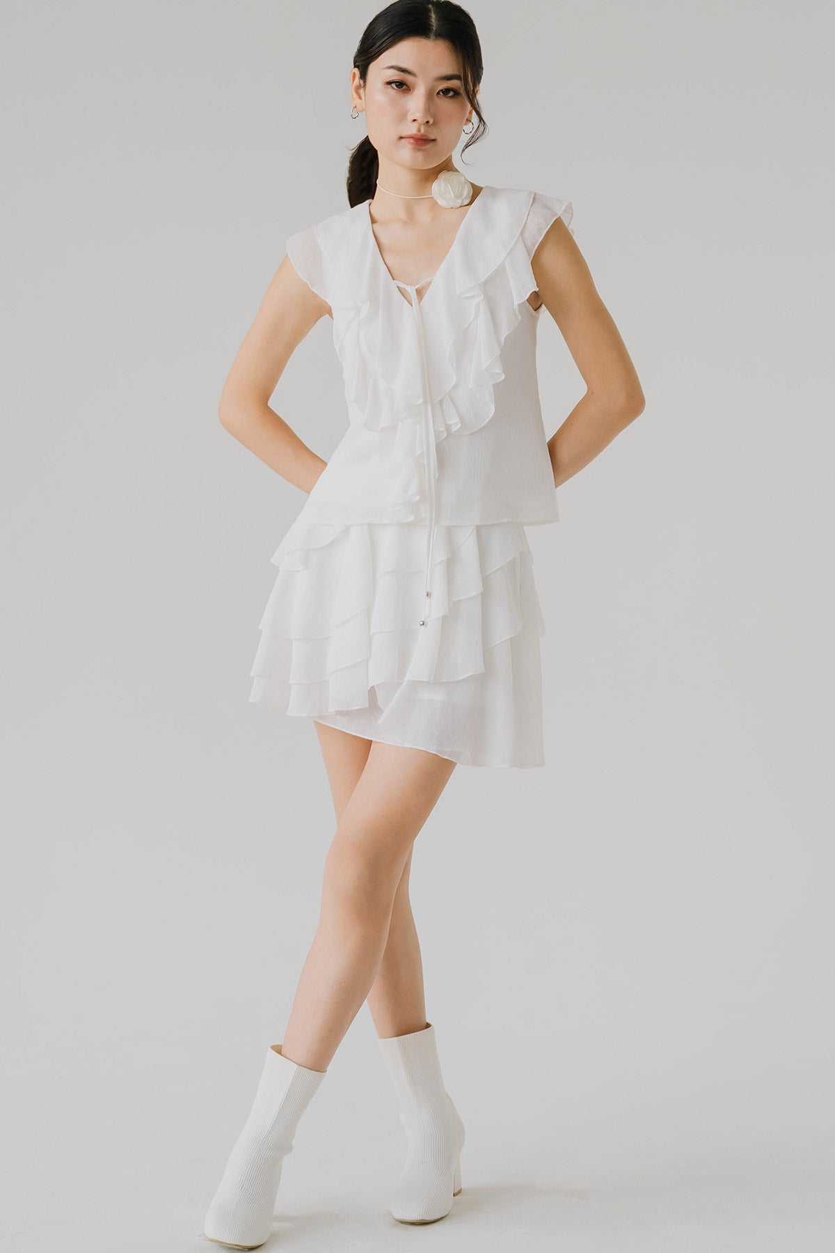 Backorder* Lucien Ruffle Bead Top (White)