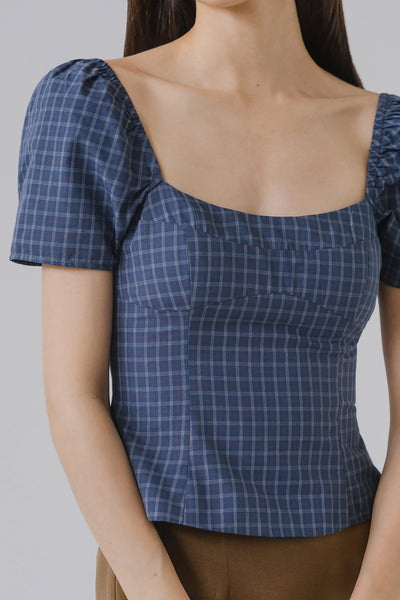 Lexi Padded Plaid Top (Blue)