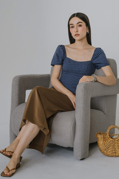 Lexi Padded Plaid Top (Blue)