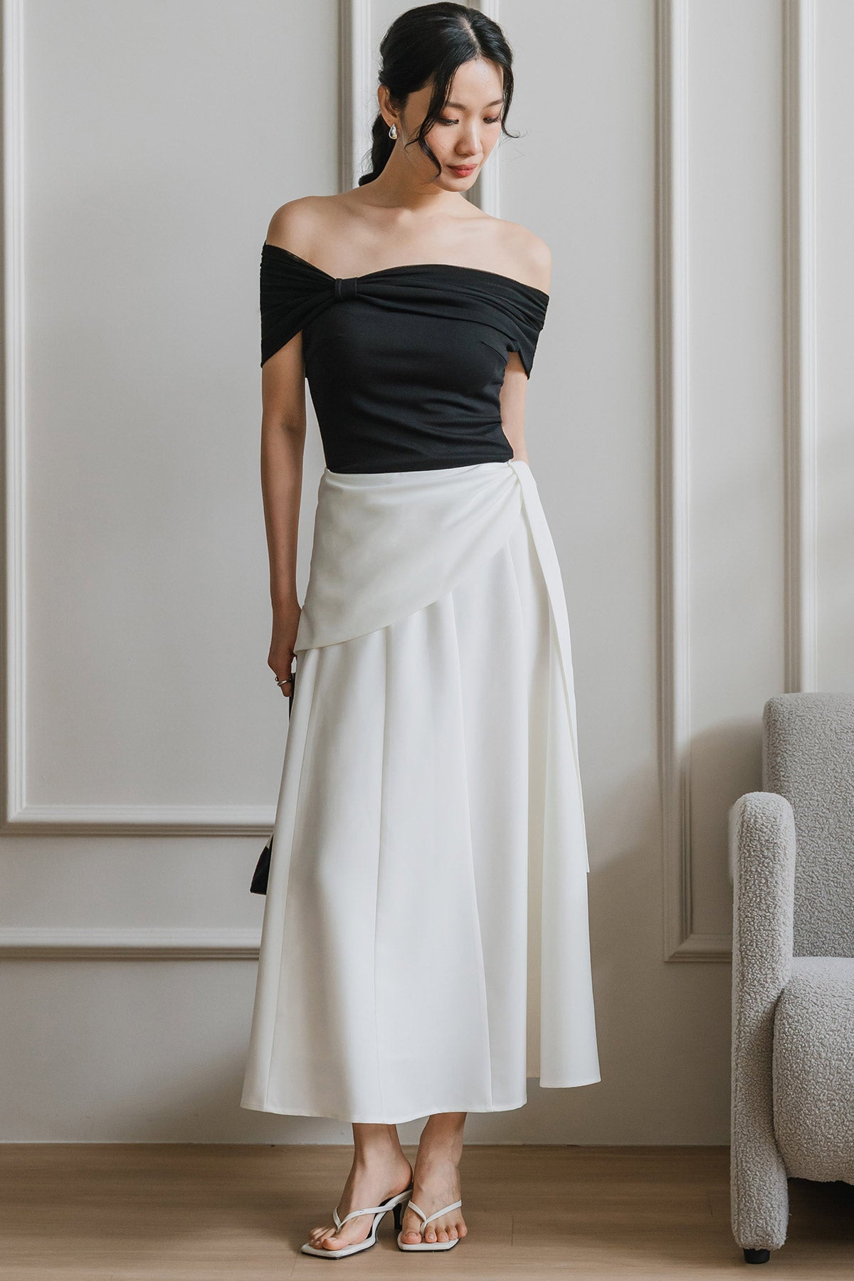 PO* Ava Overlap Scarf Skirt (White)