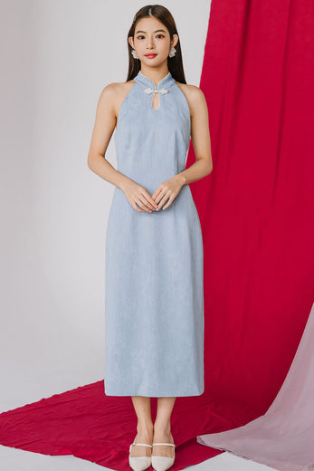 Pavilion Embossed Cheongsam (Blue)