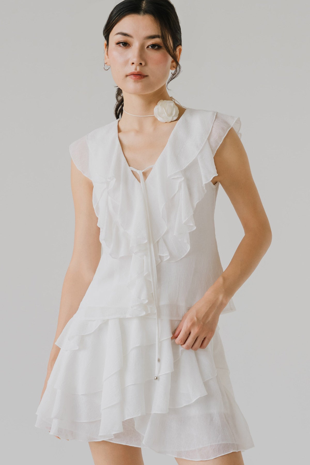 Backorder* Lucien Ruffle Bead Top (White)